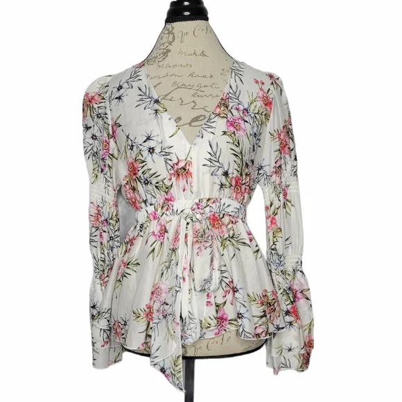 Intermix Rochelle Floral Bell Sleeve Tie Front Top - Picture 3 of 9